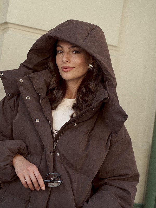 Удлиненный пуховик JE T'AIME DARK CHOCOLATE 