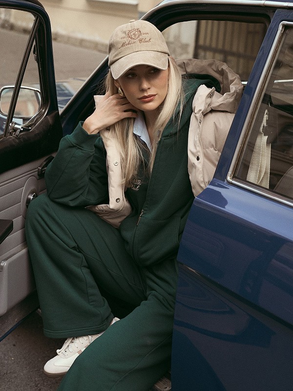 Костюм LA VIE EN ROSE ROYAL GREEN зип худи + прямые брюки