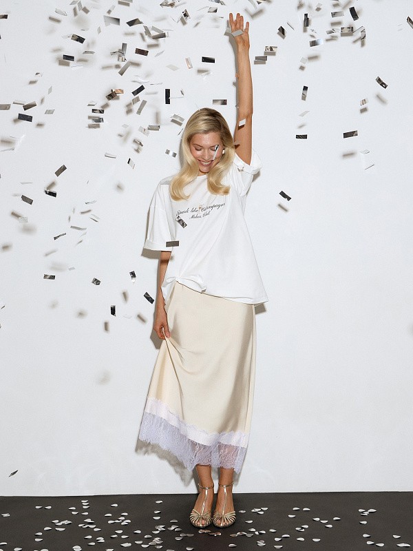 Юбка миди в бельевом стиле LACE STORIES MILK