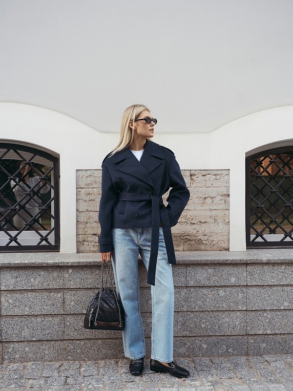 Укороченное пальто-жакет ROYAL BLUE из итальянской шерсти  