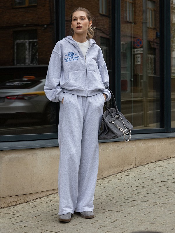 Костюм LA VIE EN ROSE GREY MELANGE зип худи + прямые брюки