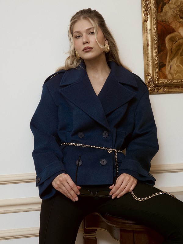 Укороченное пальто-жакет ROYAL BLUE из итальянской шерсти  