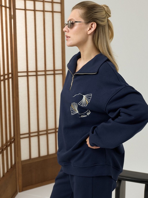 Костюм JAPANDI ROYAL BLUE свитшот на молнии + прямые брюки