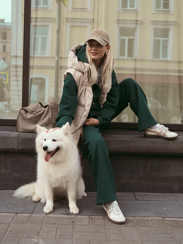 Костюм LA VIE EN ROSE ROYAL GREEN зип худи + прямые брюки