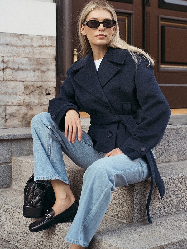 Укороченное пальто-жакет ROYAL BLUE из итальянской шерсти  