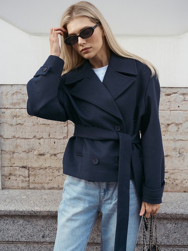 Укороченное пальто-жакет ROYAL BLUE из итальянской шерсти  