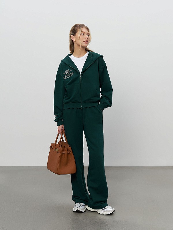 Костюм LA VIE EN ROSE ROYAL GREEN зип худи + прямые брюки